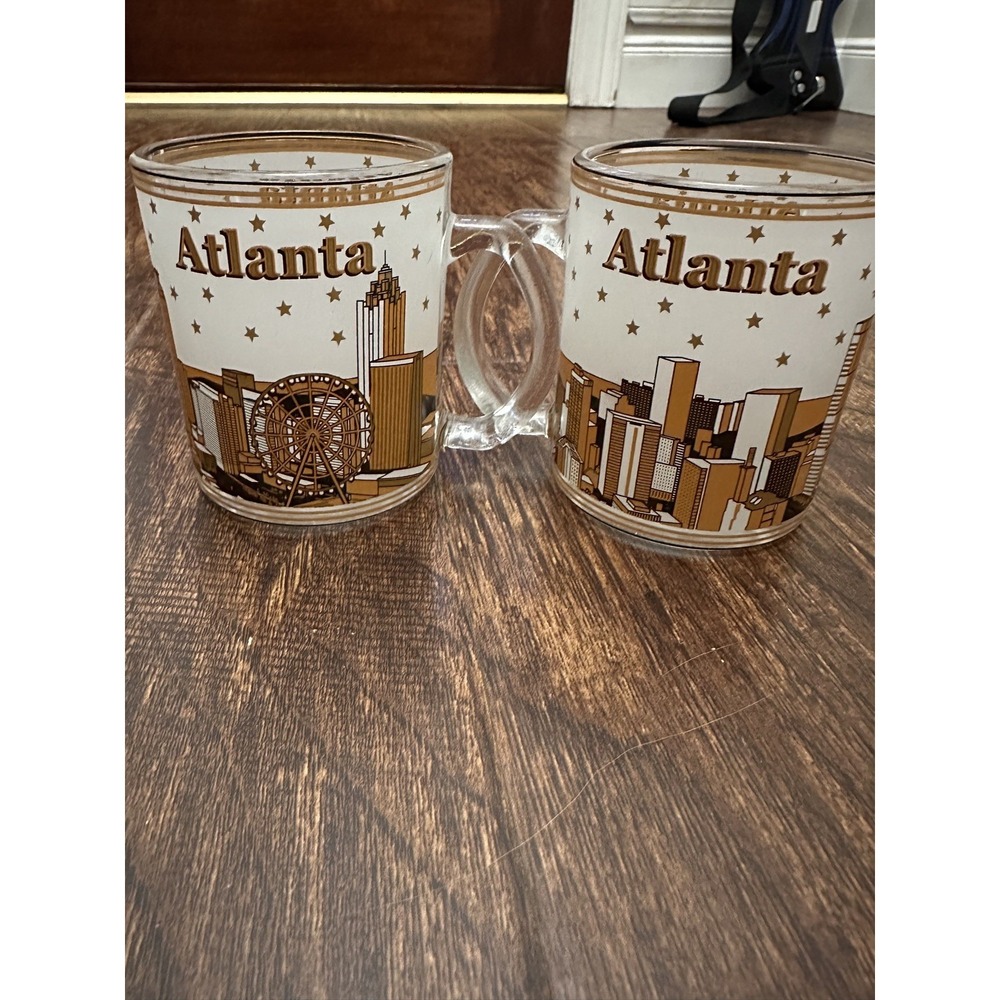 Atlanta Georgia Skyline Glass Mug Pair 12 oz Clear Frosted Look 2 Mugs